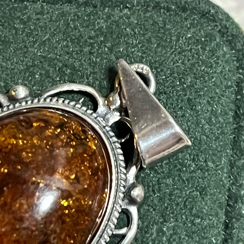 Vintage Sterling Silver Amber? Pendant - Picture 10 of 13
